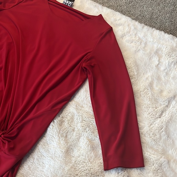 Clara Sun Woo | Twist Tie Tunic Top Asymmetrical Hem 3/4 sleeves in Red | Small - Picture 13 of 14